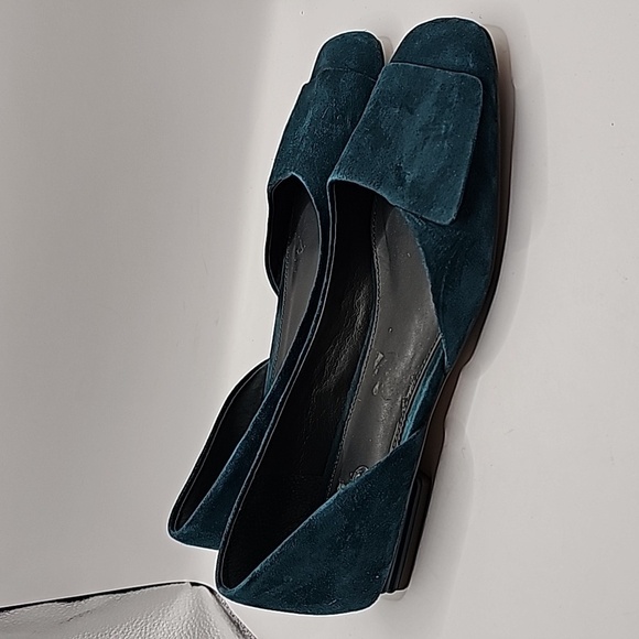 Franco Sarto Tracy Square Toe Blue Green Suede Flat 7.5M - Picture 6 of 6
